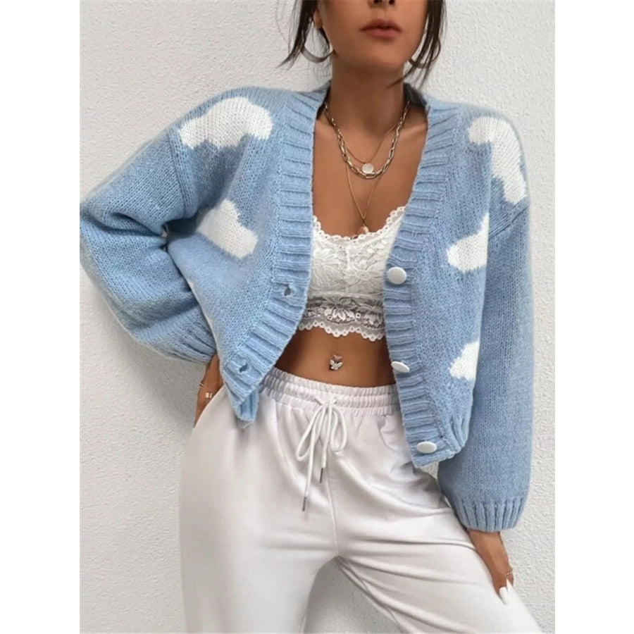 Cloud Button Up Knit Cardigan Light Blue / S Apparel and Accessories