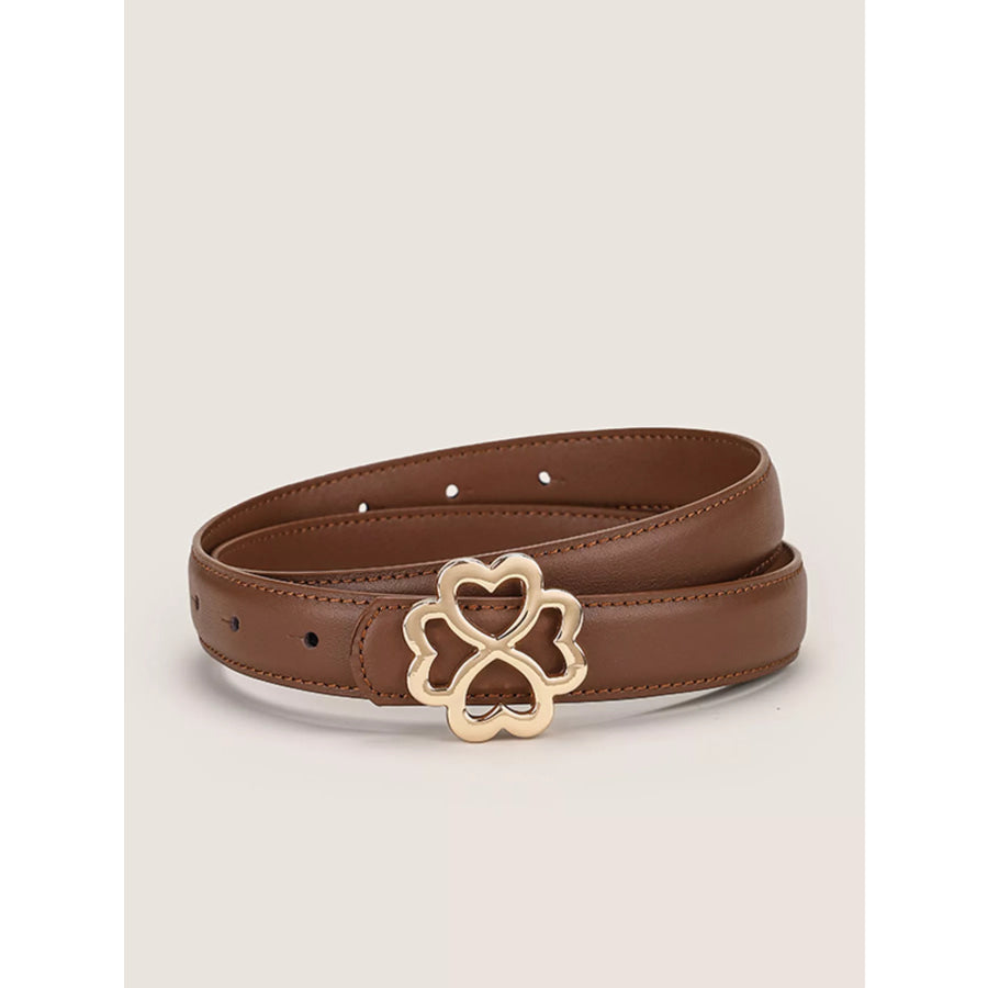 Clover Buckle Adjustable Belt Brown / One Size Apparel and Accessories