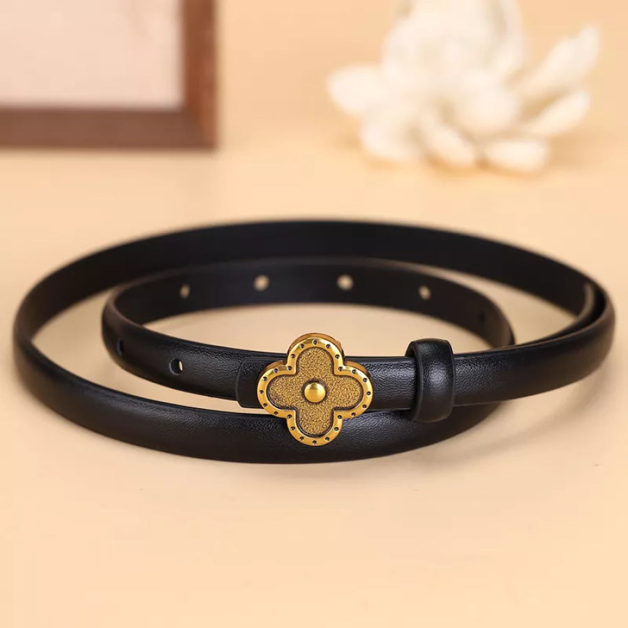 Clover Buckle Leather Belt Black / One Size Apparel and Accessories