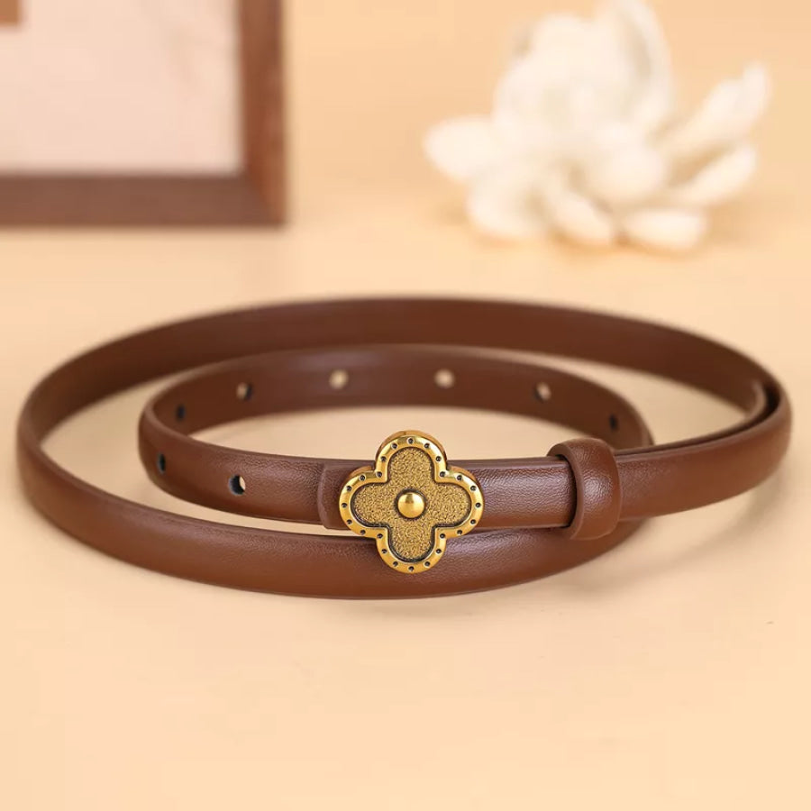 Clover Buckle Leather Belt Brown / One Size Apparel and Accessories