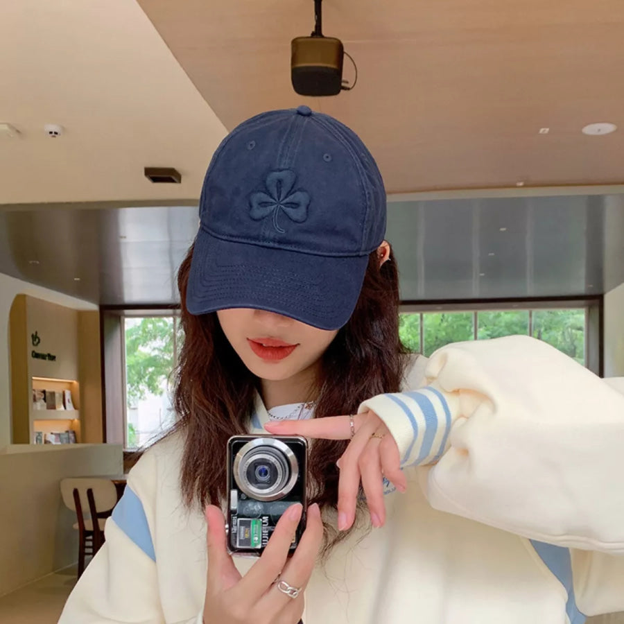 Clover Embroidered Baseball Cap Navy Blue / One Size Apparel and Accessories