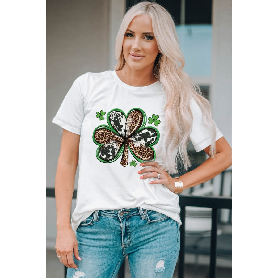 Clover Graphic Cuffed Short Sleeve Tee White / S