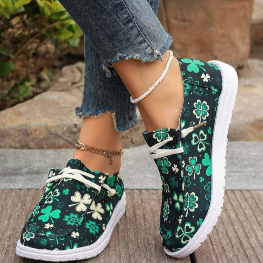 Clover Print Round Toe Sneakers Apparel and Accessories