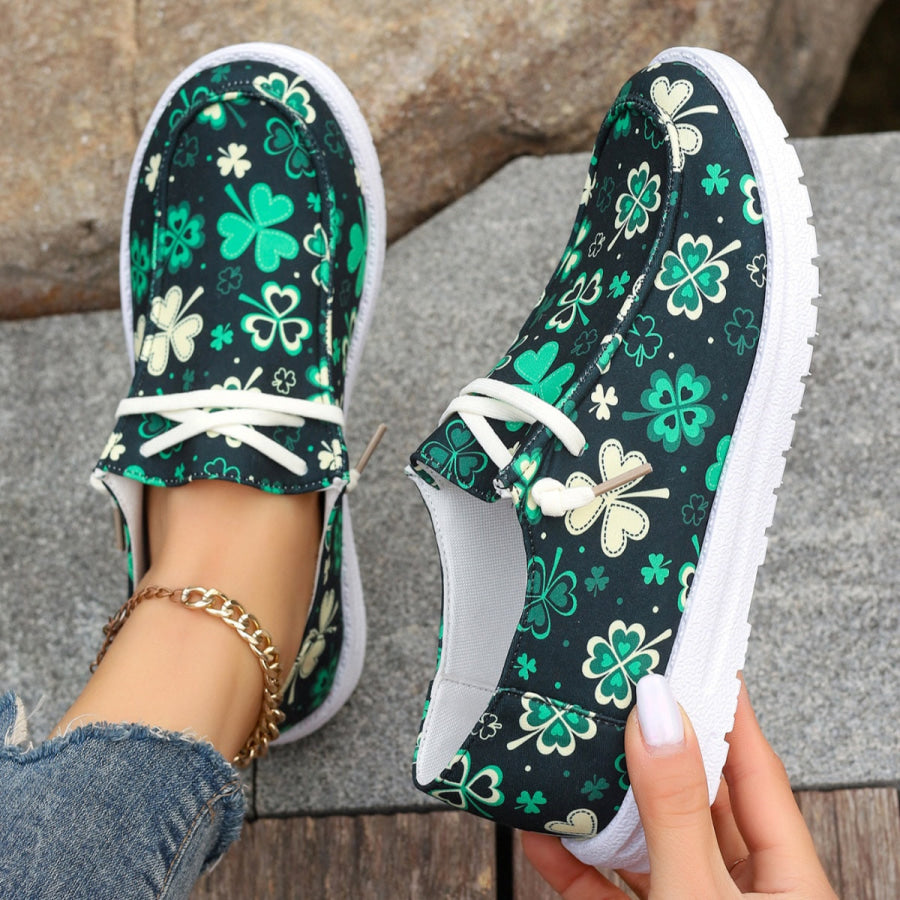Clover Print Round Toe Sneakers Apparel and Accessories