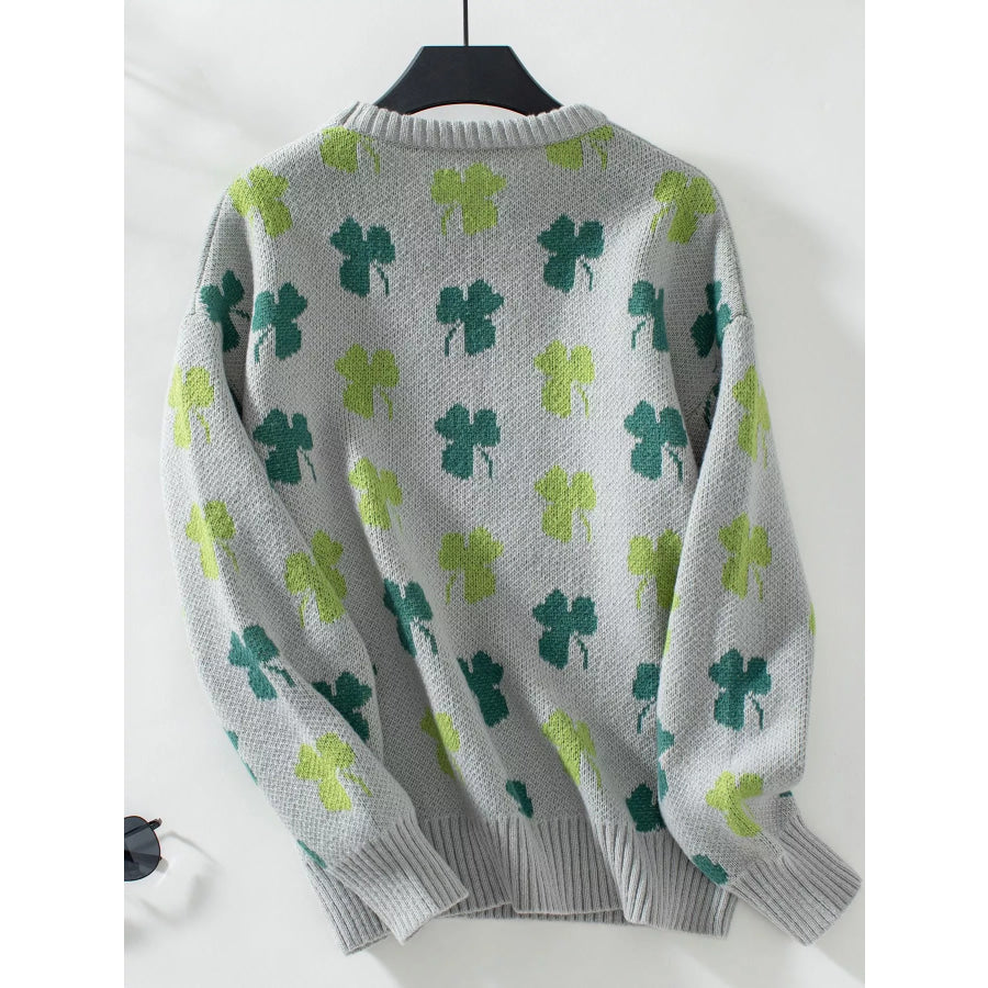 Clover Round Neck Long Sleeve Sweater Apparel and Accessories