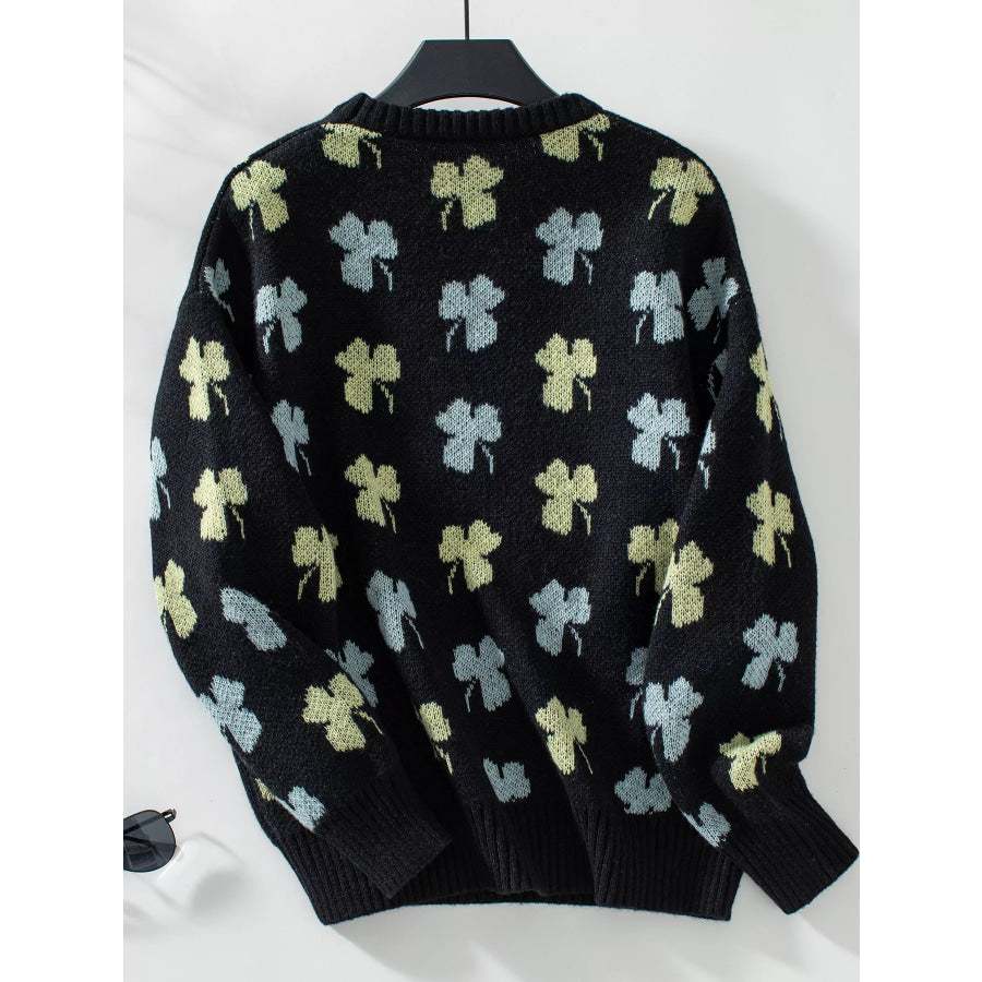 Clover Round Neck Long Sleeve Sweater Apparel and Accessories