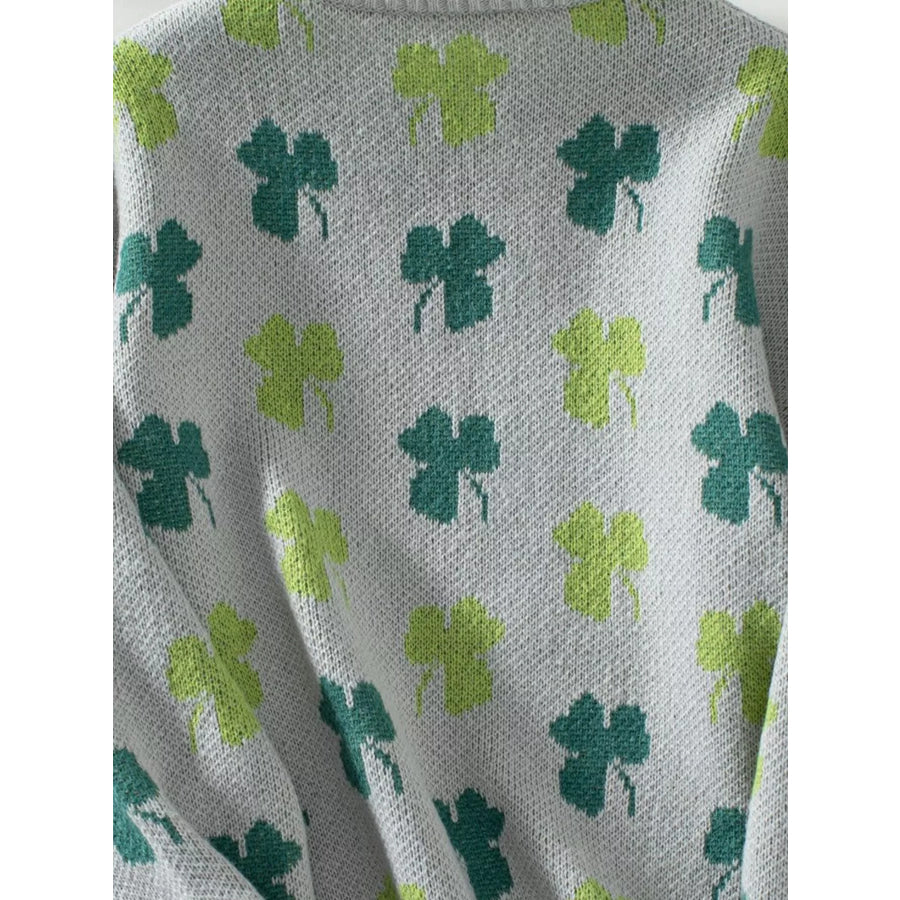 Clover Round Neck Long Sleeve Sweater Apparel and Accessories