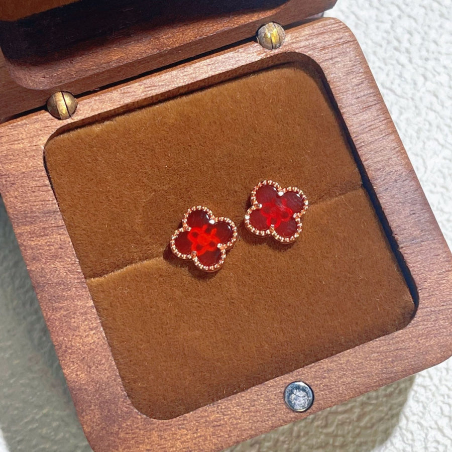 Clover Stud Earrings Red / One Size Apparel and Accessories