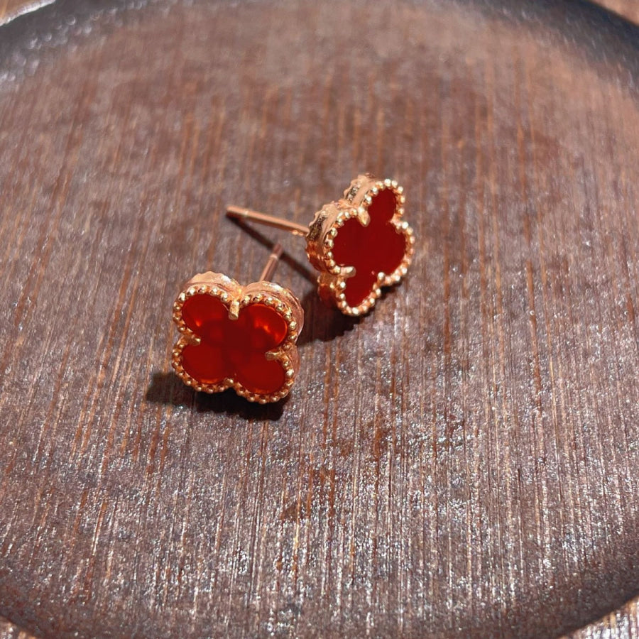 Clover Stud Earrings Red / One Size Apparel and Accessories