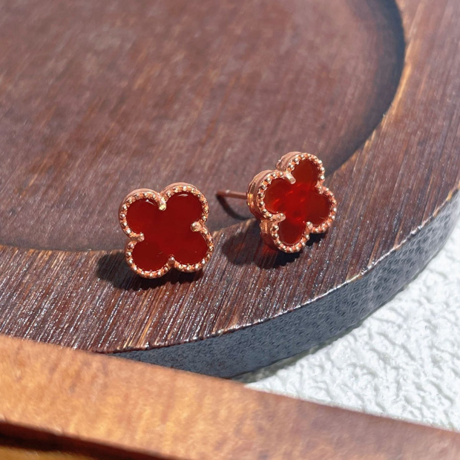 Clover Stud Earrings Red / One Size Apparel and Accessories