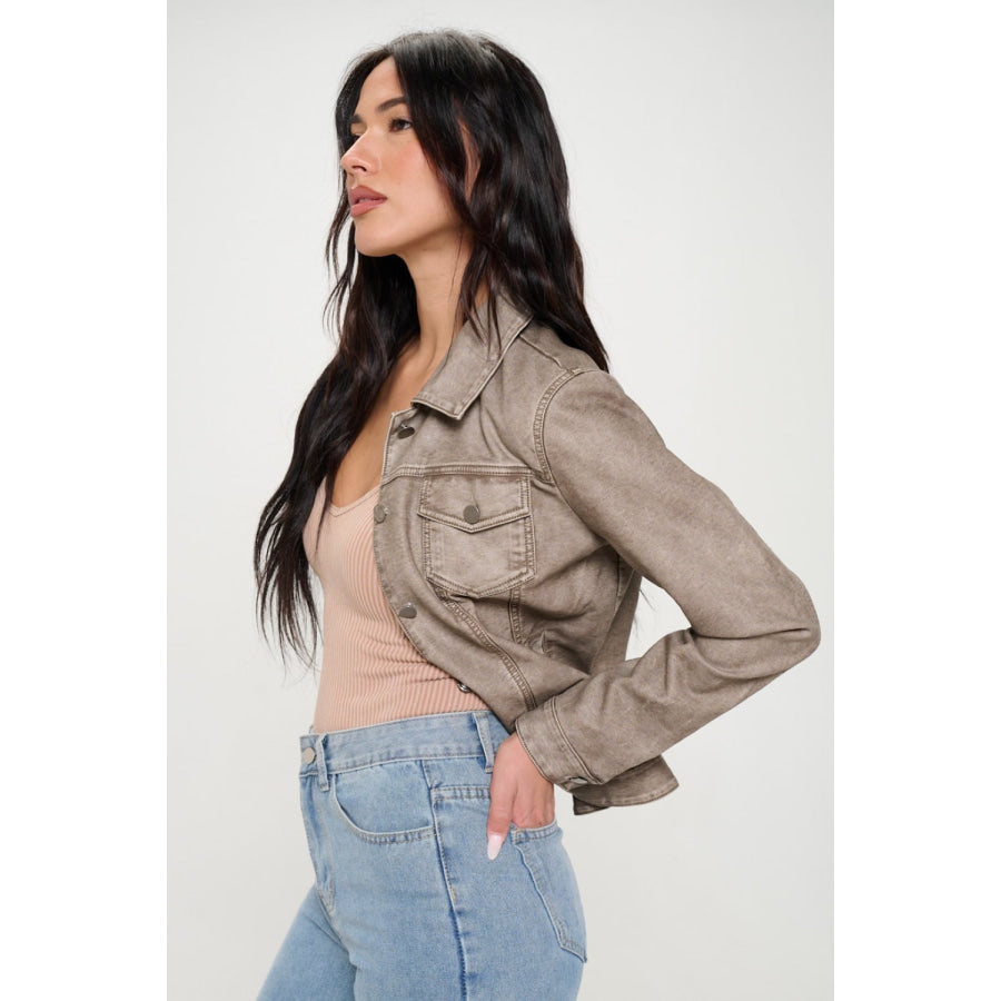 Coalition LA Button Down Cargo Vegan Leather Shacket Apparel and Accessories