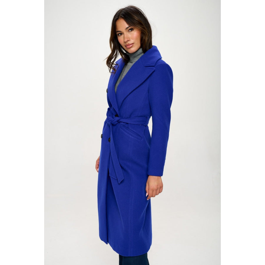 Coalition LA Double-Breasted Longline Coat with Belt Apparel and Accessories