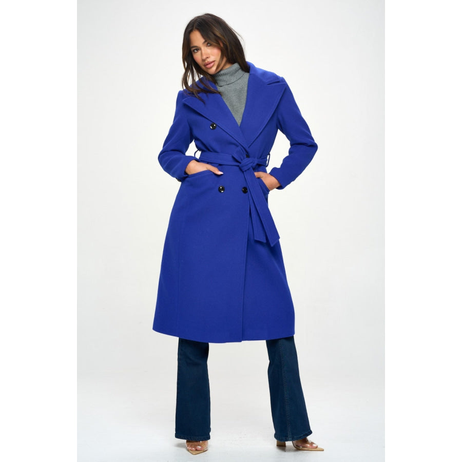 Coalition LA Double-Breasted Longline Coat with Belt Apparel and Accessories