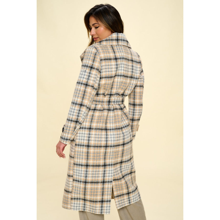 Coalition LA Double-Breasted Plaid Coat with Belt Apparel and Accessories