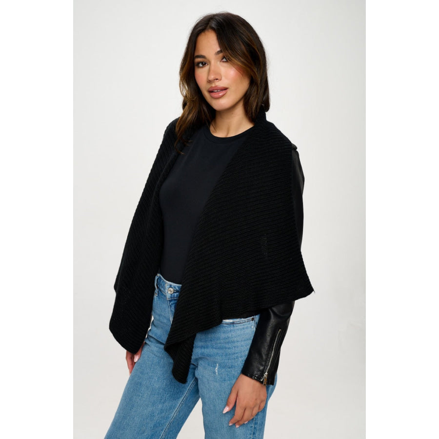 Coalition LA Knit Collared Faux Leather Crop Jacket Black / S Apparel and Accessories