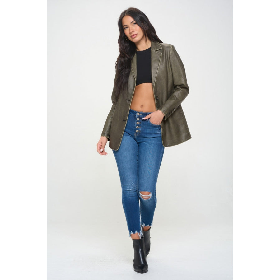 Coalition LA Single-Breasted Vegan Leather Blazer Apparel and Accessories