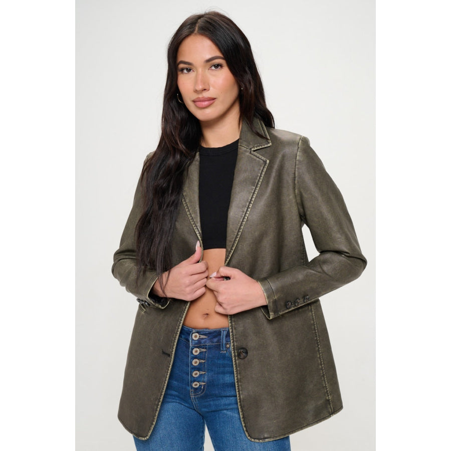 Coalition LA Single-Breasted Vegan Leather Blazer Apparel and Accessories