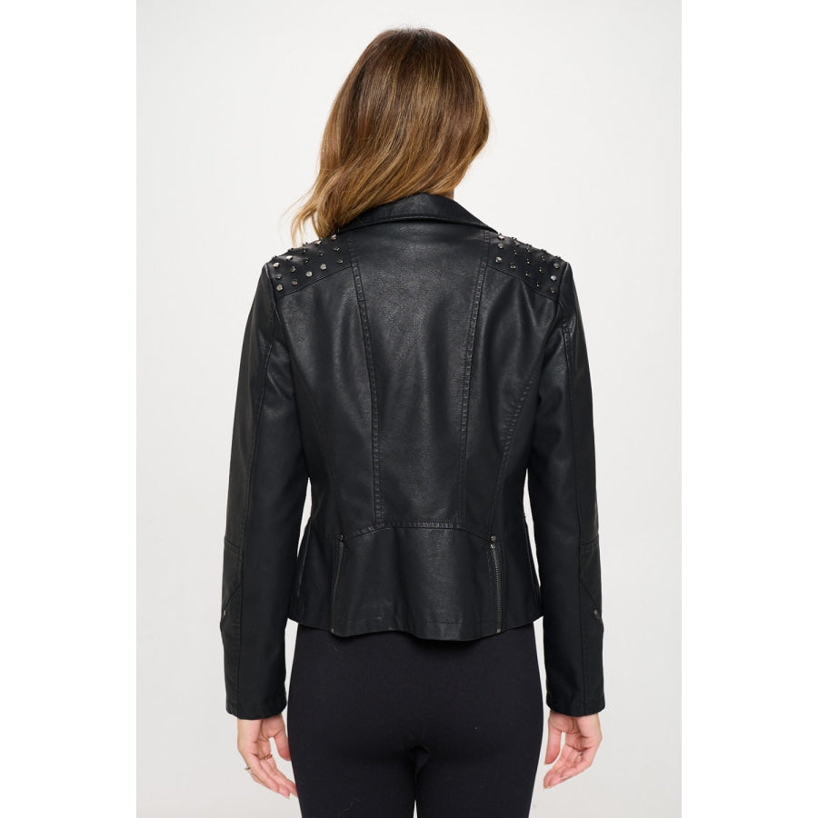 Coalition LA Studded Classic Moto Faux Leather Jacket Apparel and Accessories