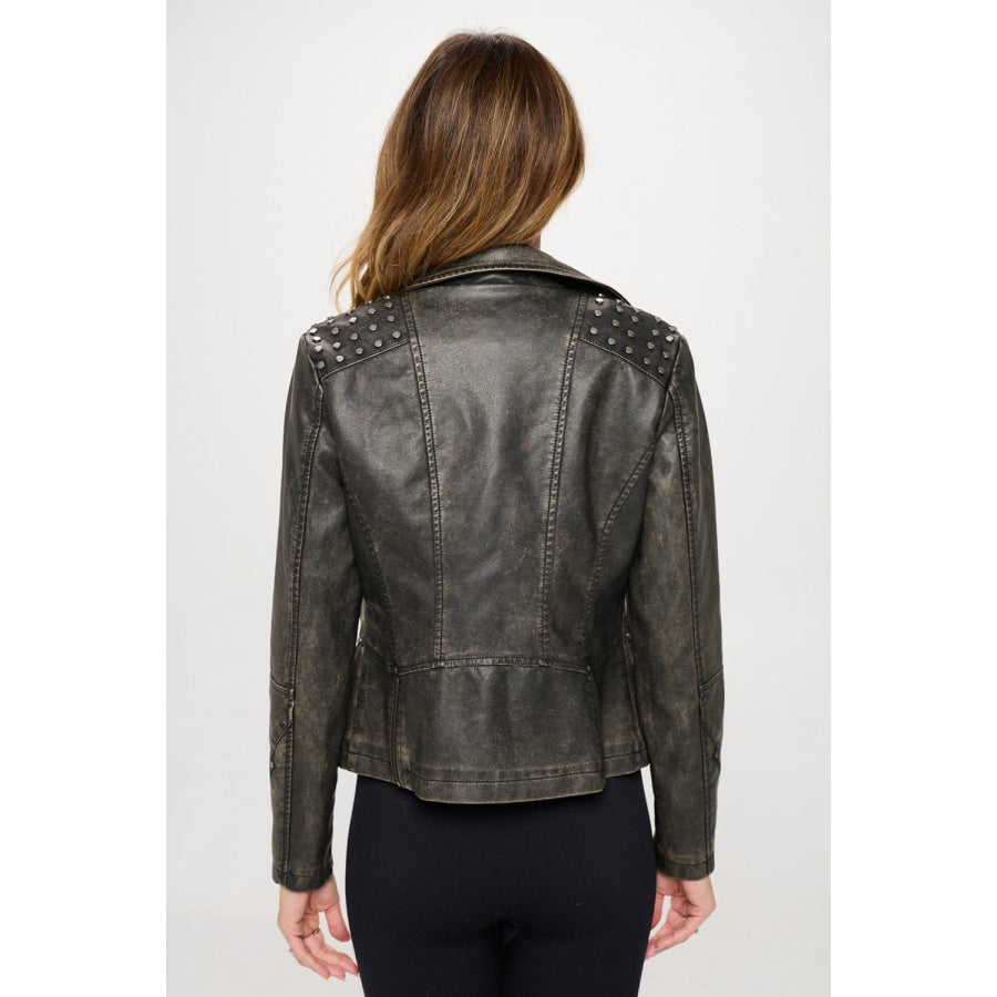 Coalition LA Studded Classic Moto Faux Leather Jacket Apparel and Accessories