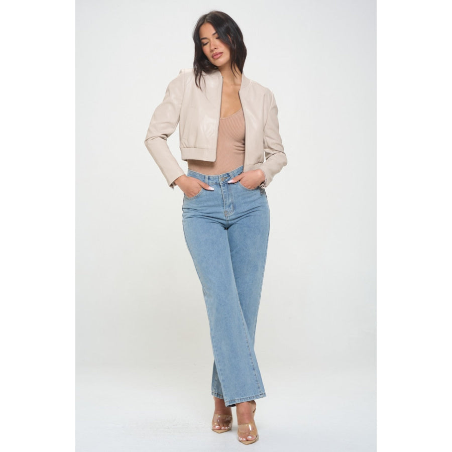 Coalition LA Zip Up Cropped Bomber Jacket Apparel and Accessories