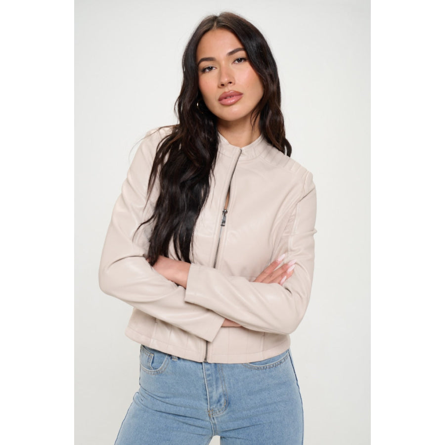 Coalition LA Zip Up Vegan Moto Jacket Cream / S Apparel and Accessories