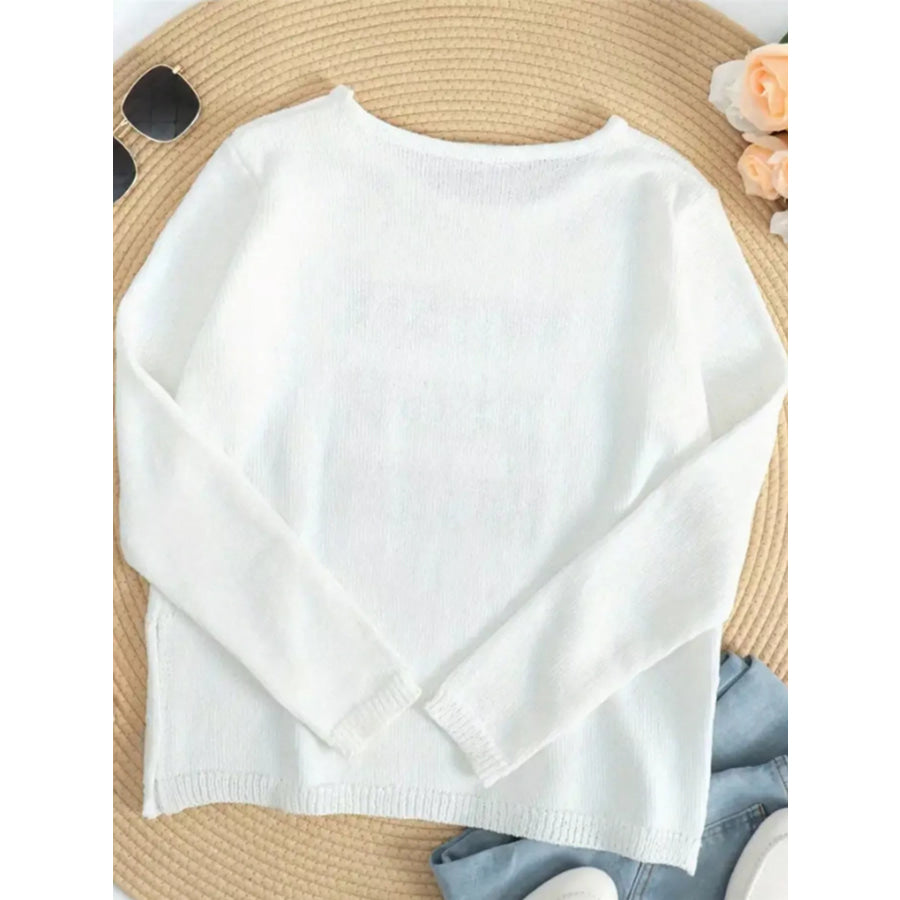 Coffee Beach Letter Side Slit Knit Top Apparel and Accessories