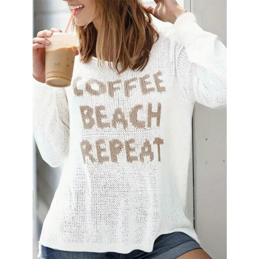 Coffee Beach Letter Side Slit Knit Top Apparel and Accessories