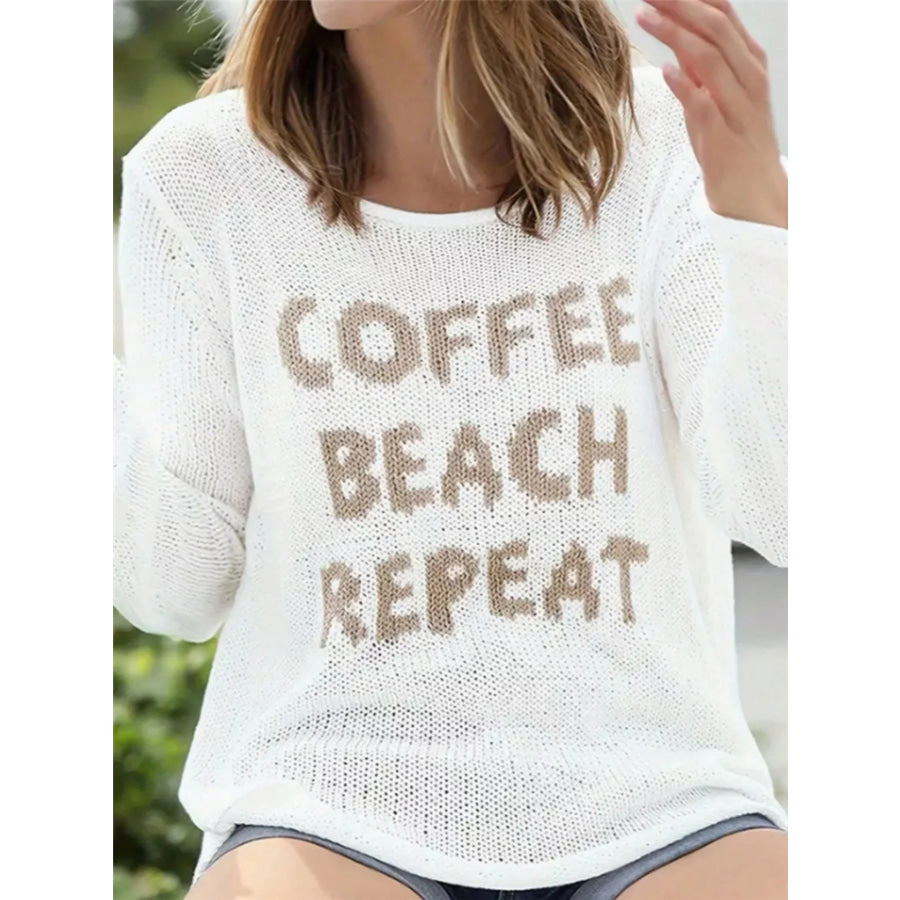 Coffee Beach Letter Side Slit Knit Top Apparel and Accessories