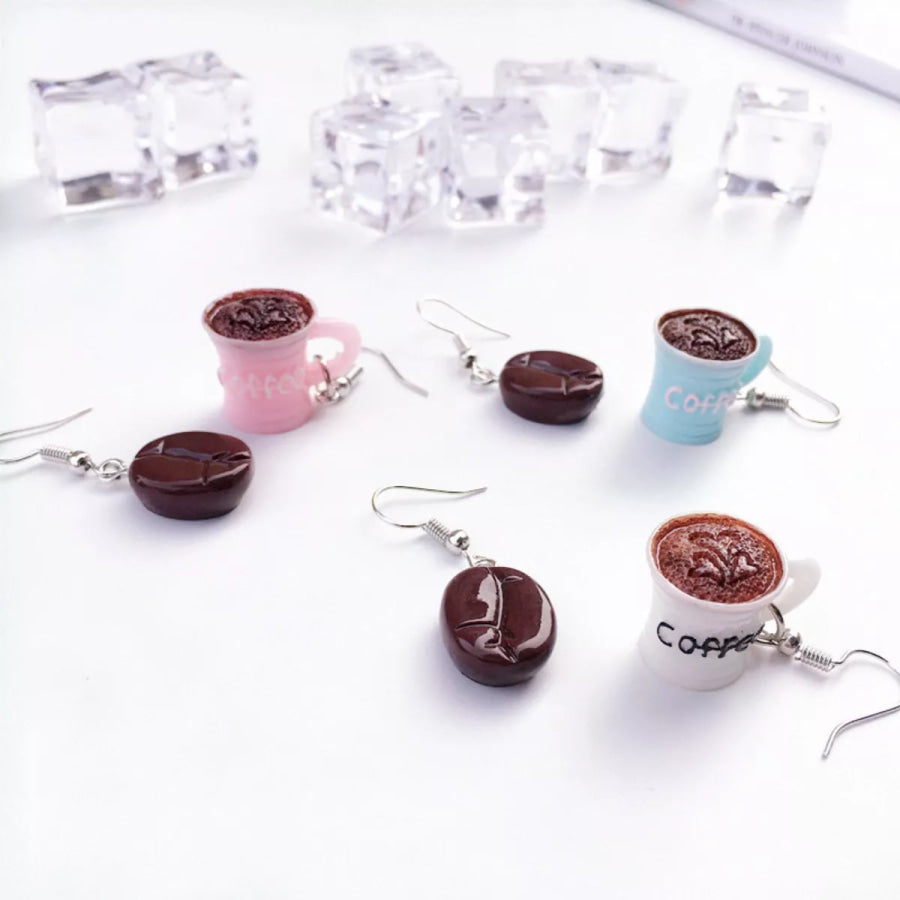 Coffee Bean and Cup Drop Earrings Apparel and Accessories