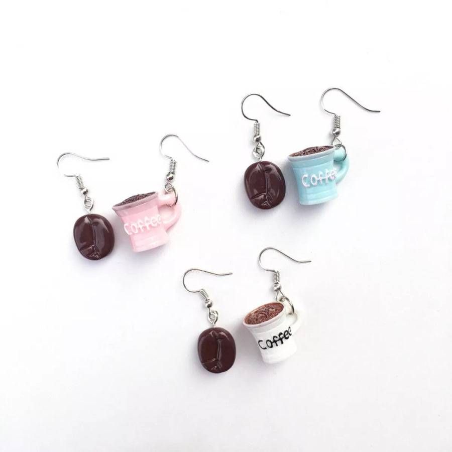 Coffee Bean and Cup Drop Earrings Apparel and Accessories