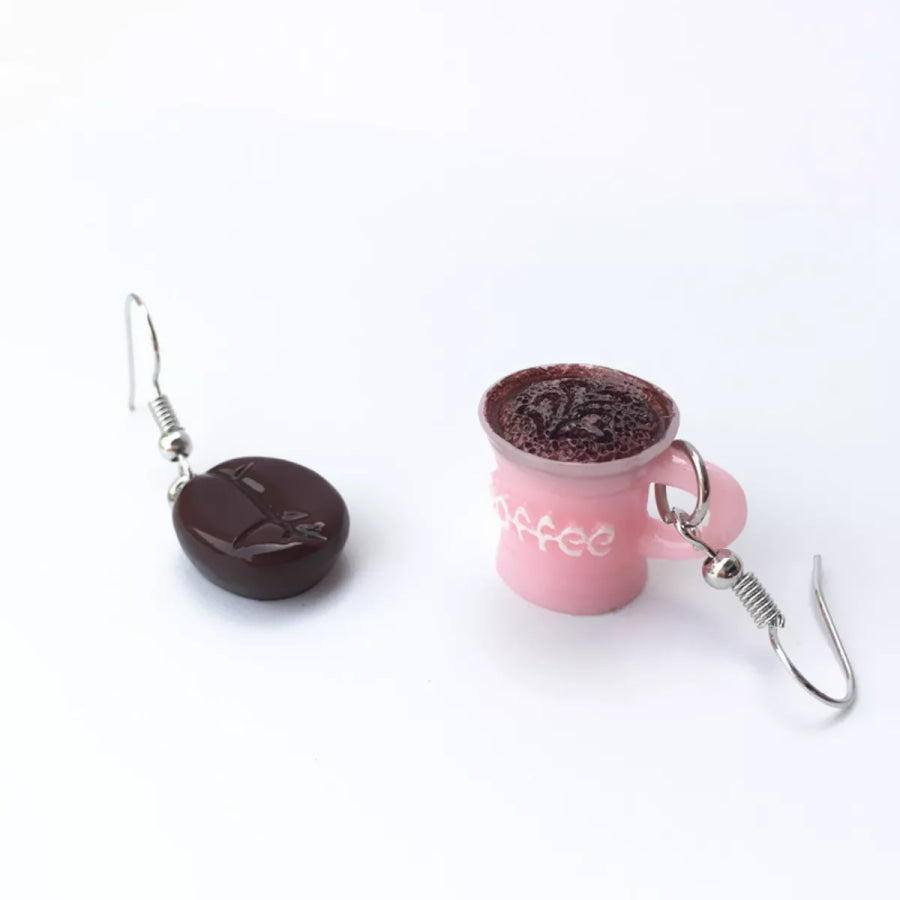 Coffee Bean and Cup Drop Earrings Blush Pink / One Size Apparel and Accessories