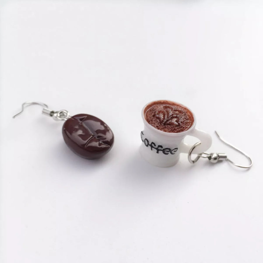 Coffee Bean and Cup Drop Earrings Ivory / One Size Apparel and Accessories