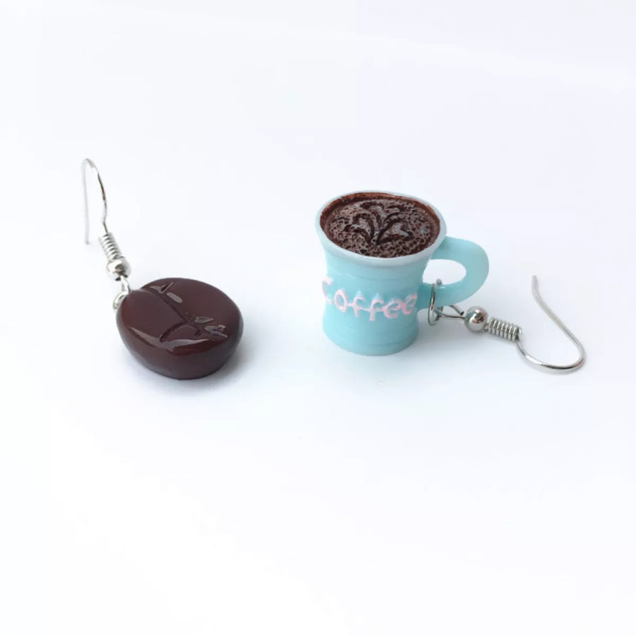 Coffee Bean and Cup Drop Earrings Pastel Blue / One Size Apparel and Accessories