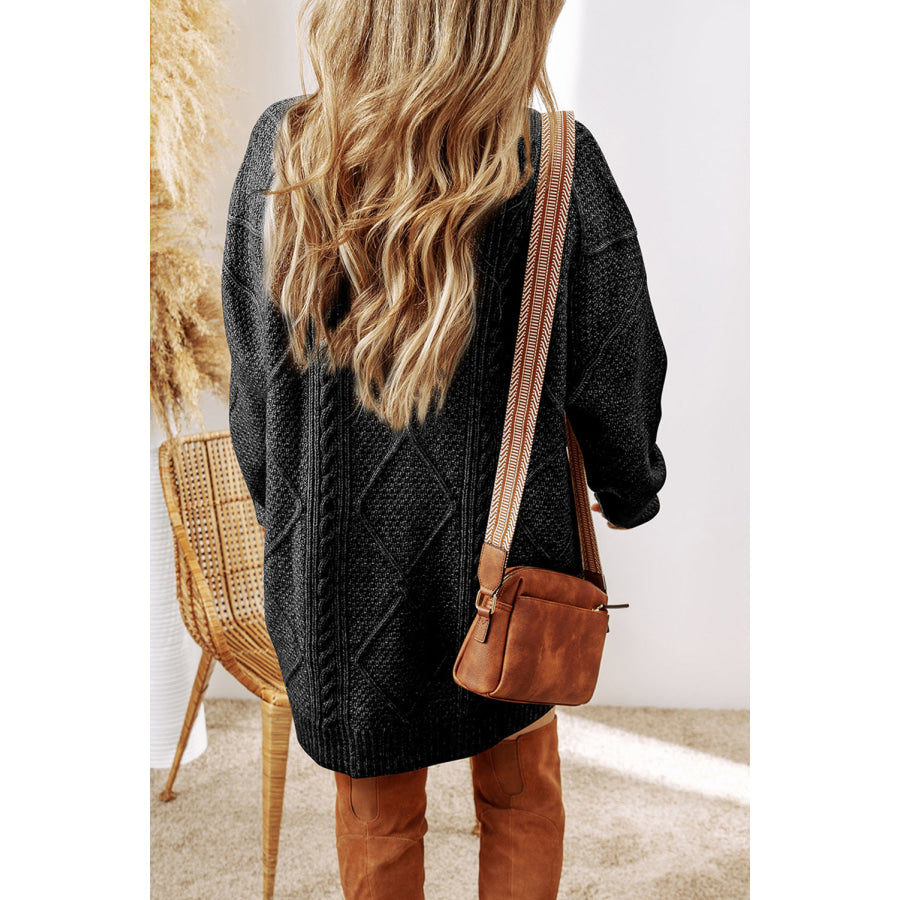 Coffee Cable Knit Drop Shoulder Loose Fit Sweater Dress Sweaters & Cardigans/Sweater Dresses