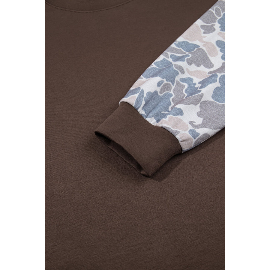 Coffee Camouflage Sleeve Crewneck Baggy Pullover Sweatshirt Tops/Sweatshirts & Hoodies