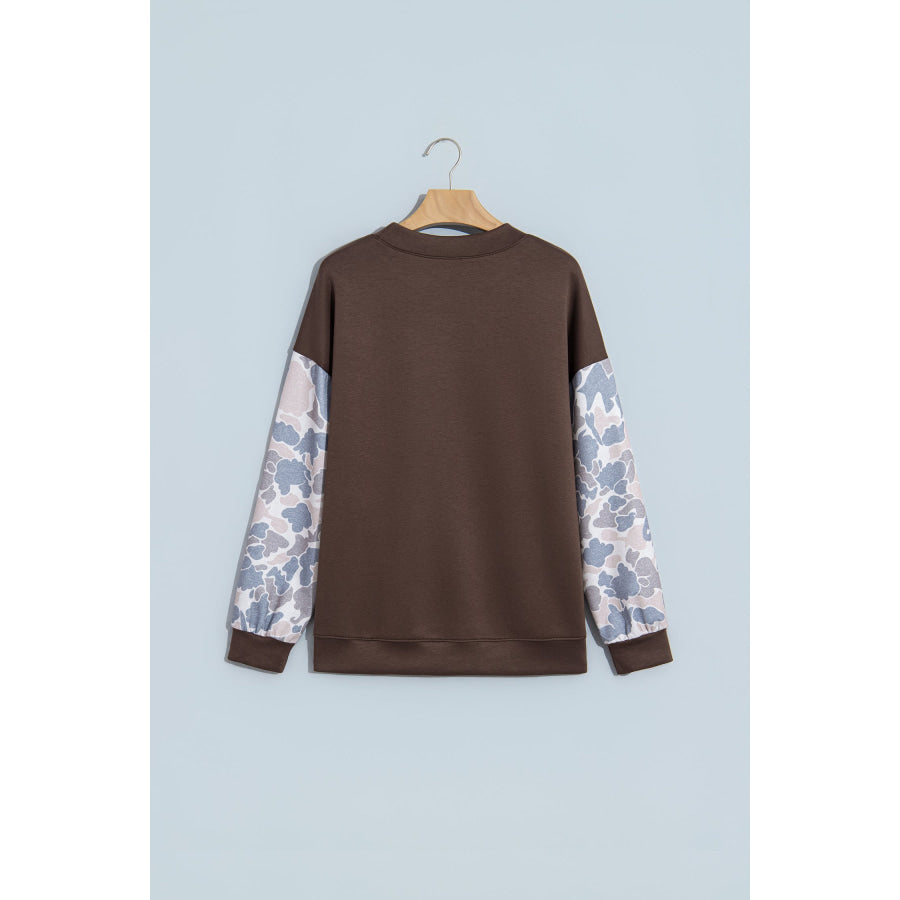 Coffee Camouflage Sleeve Crewneck Baggy Pullover Sweatshirt Tops/Sweatshirts & Hoodies