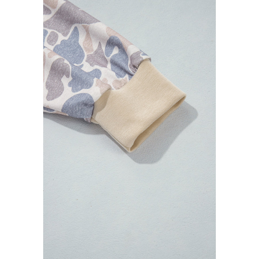 Coffee Camouflage Sleeve Crewneck Baggy Pullover Sweatshirt Tops/Sweatshirts & Hoodies