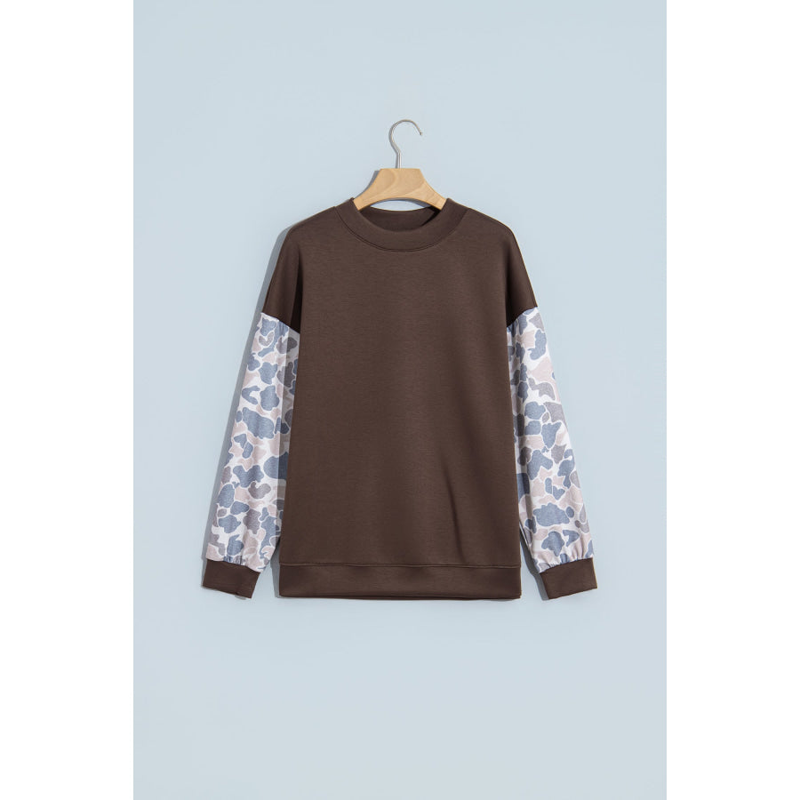 Coffee Camouflage Sleeve Crewneck Baggy Pullover Sweatshirt Tops/Sweatshirts & Hoodies