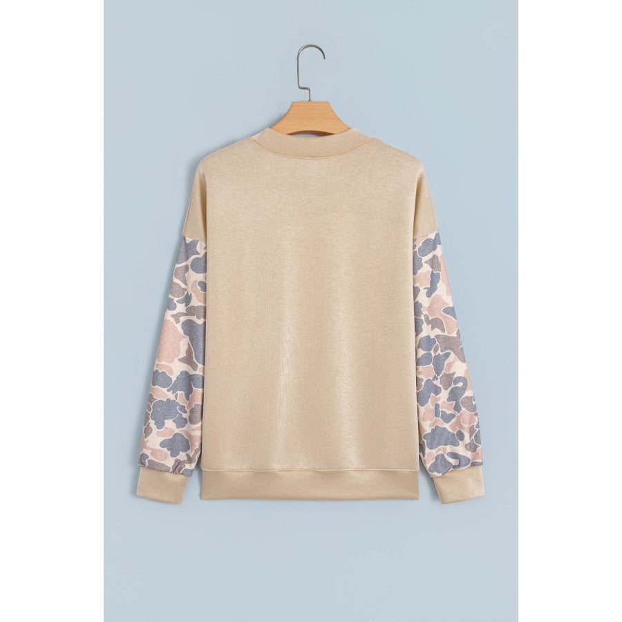 Coffee Camouflage Sleeve Crewneck Baggy Pullover Sweatshirt Tops/Sweatshirts & Hoodies