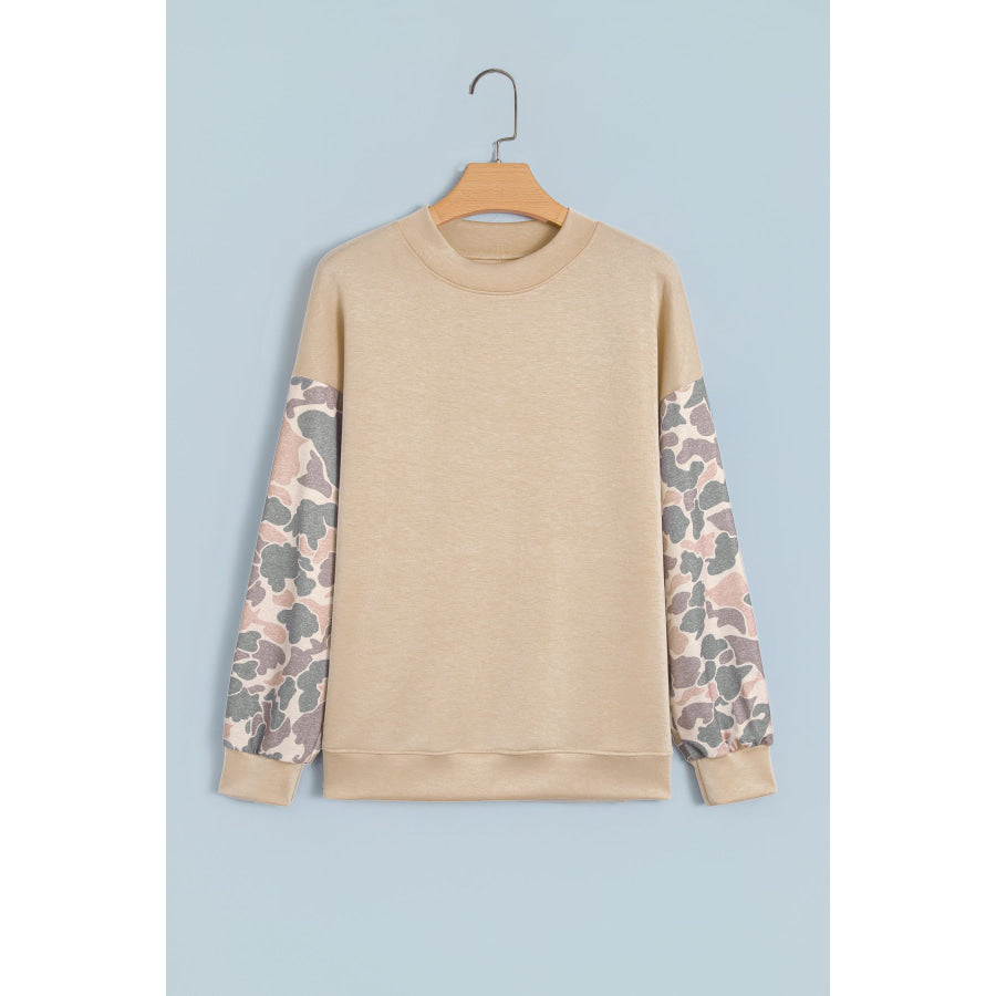 Coffee Camouflage Sleeve Crewneck Baggy Pullover Sweatshirt Tops/Sweatshirts & Hoodies