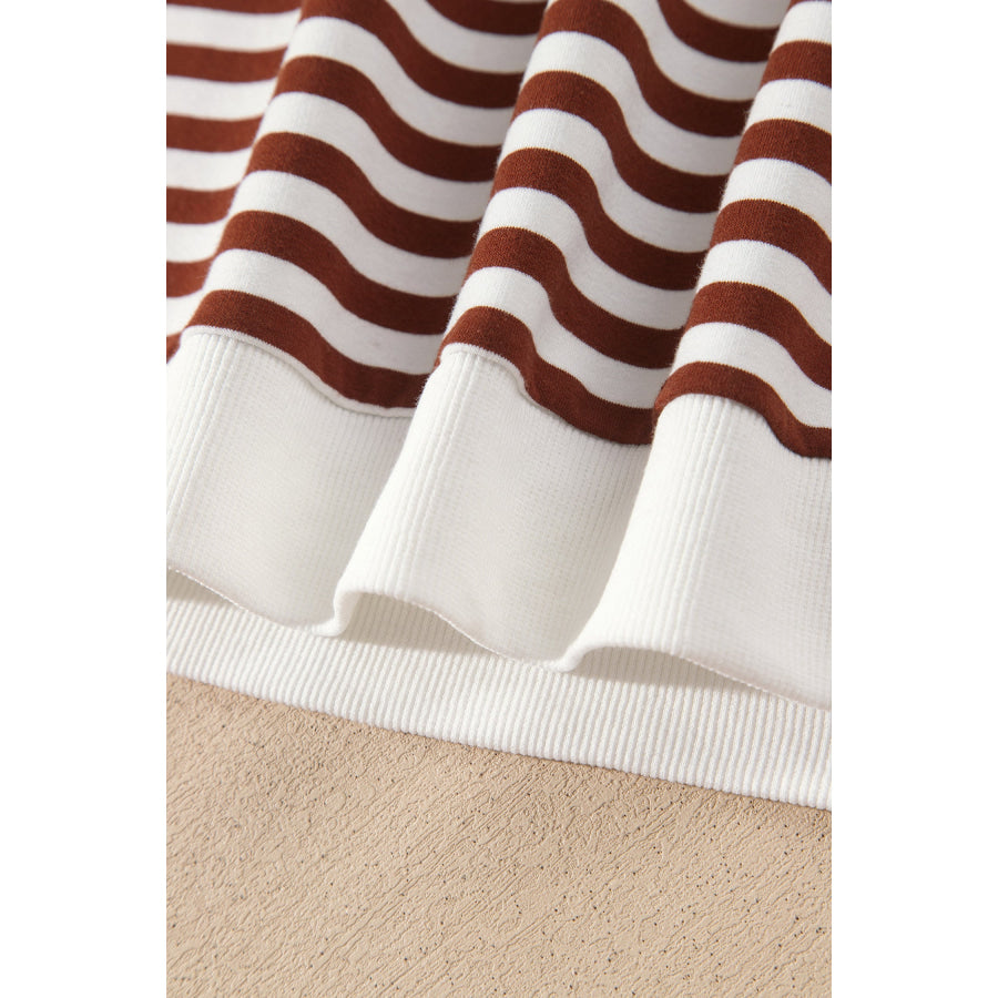 Coffee Drop Shoulder Long Sleeve Pullover Elastic Waist Casual Short Set Two Piece Sets/Short Sets