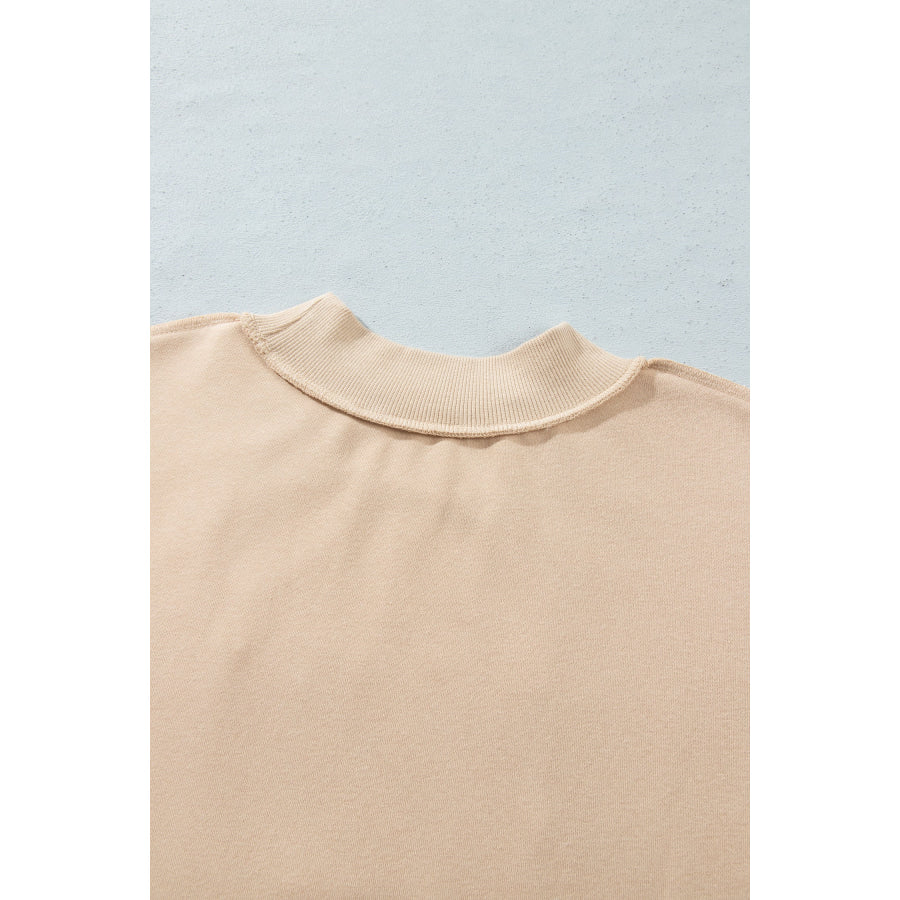 Coffee Exposed Seam Mock Neck STATE Letter Graphic Loose Sweatshirt Tops/Sweatshirts & Hoodies
