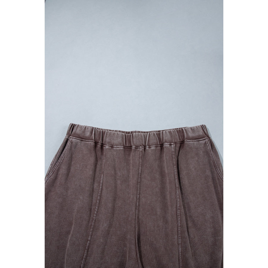 Coffee Mineral Wash Elastic Waistband Plus Size Barrel Pants Size/Plus Bottoms