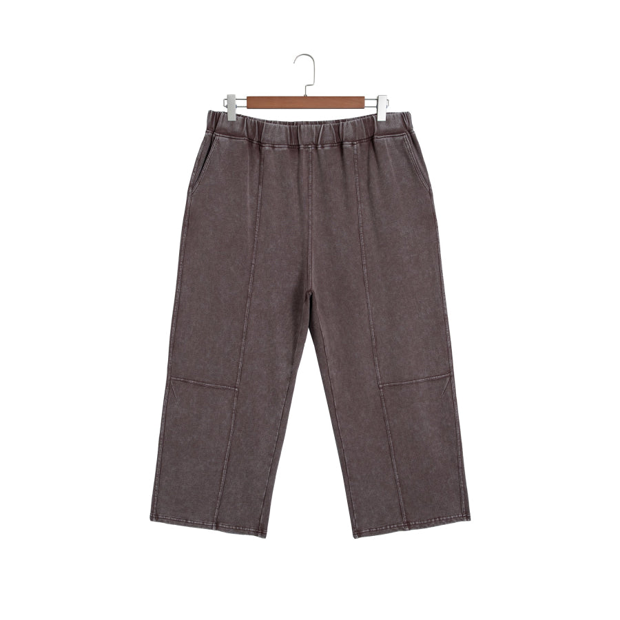 Coffee Mineral Wash Elastic Waistband Plus Size Barrel Pants Size/Plus Bottoms