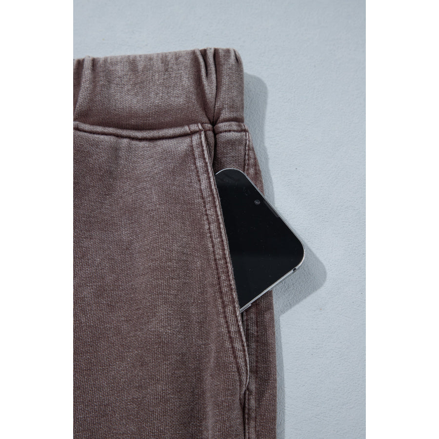 Coffee Mineral Wash Elastic Waistband Plus Size Barrel Pants Size/Plus Bottoms