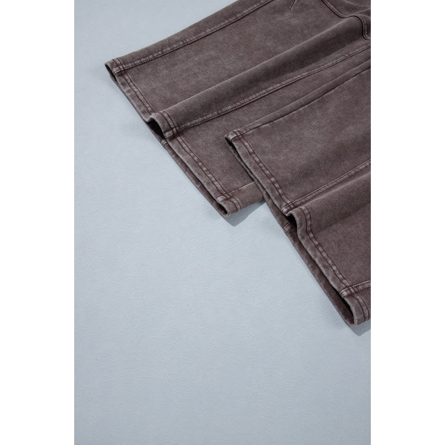 Coffee Mineral Wash Elastic Waistband Plus Size Barrel Pants Size/Plus Bottoms