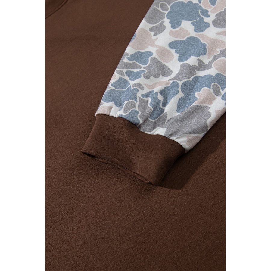 Coffee Mock Neck Camo Patchwork Drop Shoulder Plus Size Sweatshirt Size/Plus Sweatshirts & Hoodies