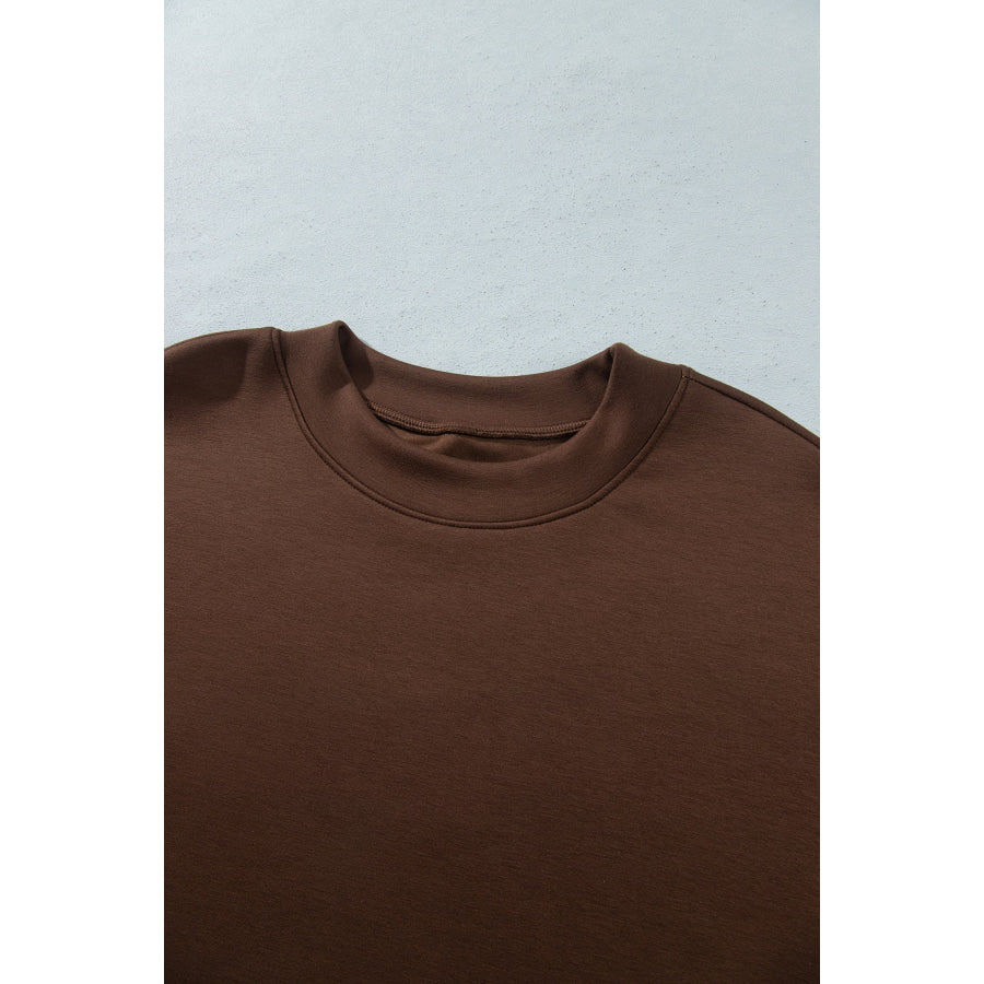 Coffee Mock Neck Camo Patchwork Drop Shoulder Plus Size Sweatshirt Size/Plus Sweatshirts & Hoodies