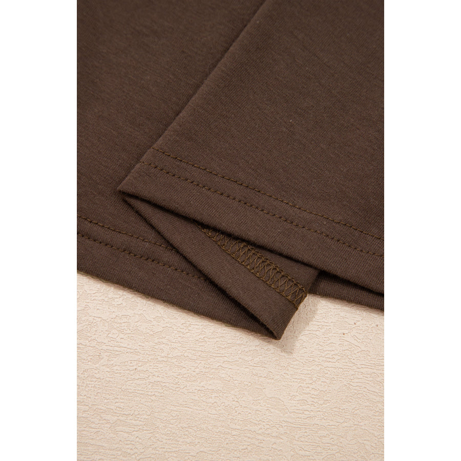 Coffee Plus Size Solid Color Asymmetric Neck Short Sleeve Blouse Plus Size/Plus Size Tops/Plus Size Tops & Tees