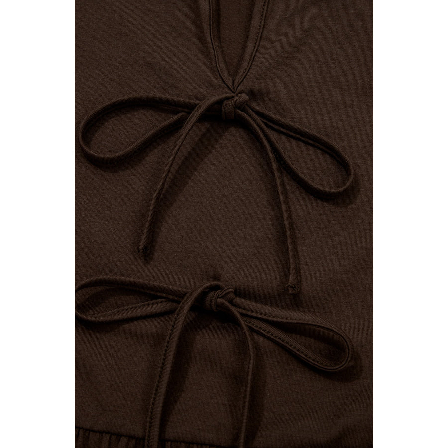 Coffee Plus Size Solid Color Bow Tie Peplum Tank Top Plus Size/Plus Size Tops/Plus Size Tank Tops